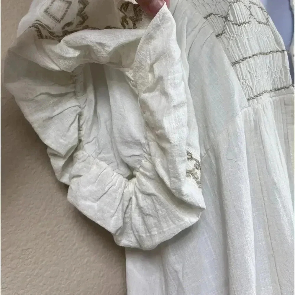 Free People Samantha Shirt Dress Womens Size M Ivory Combo With Pockets NWT - Picture 7 of 15